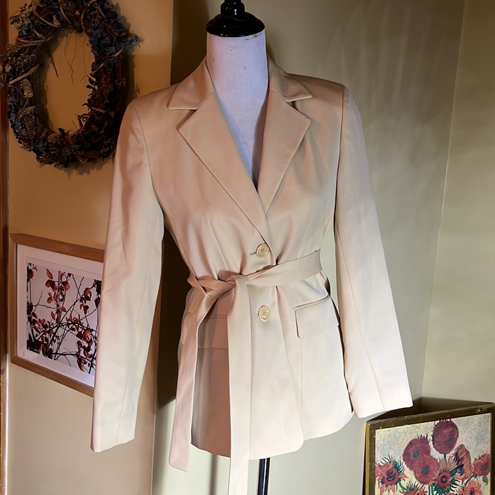 ANN TAYLOR Size 2 Classic Longline Tie-Waist Blazer Wool Safari Preppy $21& NEW